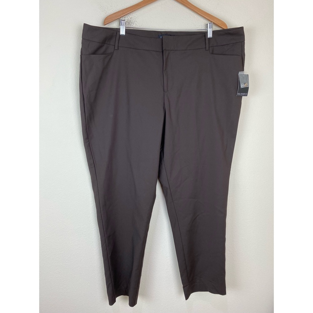 NWOT ELOQUII Dark Brown Dress Pants 22L Stretchy Cotton Blend Career Suit Pants